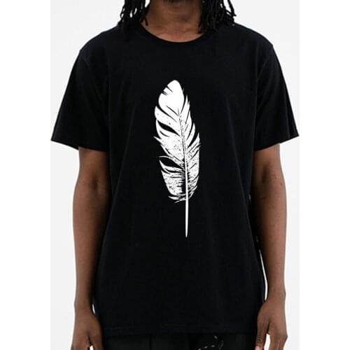 New Summer Black White Feather Print T-Shirt Fashion Funny 100% Cotton Clothes Men Short Sleeves T Shirts Causal O-neck Tops Tee