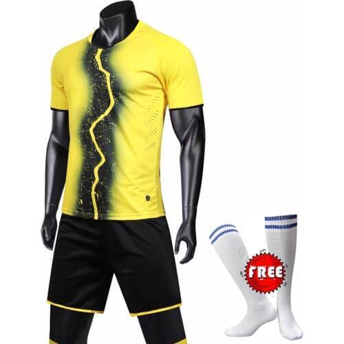 Soccer Jersey Sports Costumes for Men Adult Football Kits Summer Cool Print Suits Training Clothing Sets Uniforms Free Socks