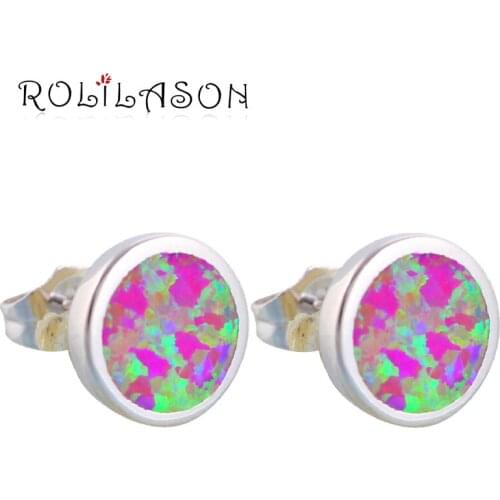 Round style Wholesale & Retail Purple Fire Opal Silver Stamped Zircon Stud Earrings Fashion Opal Jewelry OE146