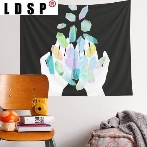 LDSP Hand Moon Rainbow Diamond Tapestry Wall Hanging Covering Rug Background Cloth Beach Mat Blanket Art Bedroom Dorm Home Decor