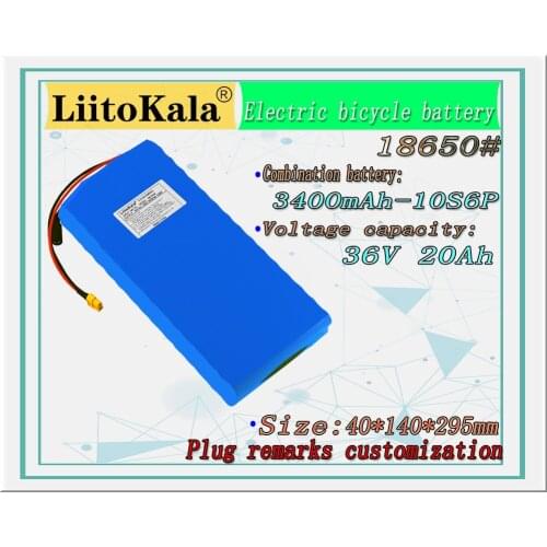 LiitoKala 36V 20Ah 18650 3400mAh Cells with 25A BMS 42V Lithium Battery Pack Ebike Electric Bicycle Motor Scooter