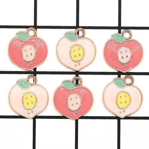 20PCS/Lot Cute Pink Peach Shape Enamel Charms Gold Coating Fruit Pendants Wholesale DIY Accessories for making Earrings XL929