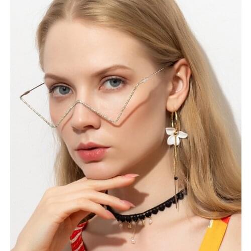 Fashion Half Metal Frame DecorativeVintage No Lens Women Sun Glasses Colorful Luxury Brand Rainbow Diamond Decoration Eyewear