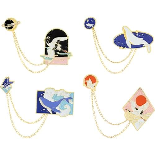 Cartoon Shawl Chain Brooch Pin Badge Brooch Corsage Double Pin Decorations for Scarf Coat Backpack for Women Alloy Accessories