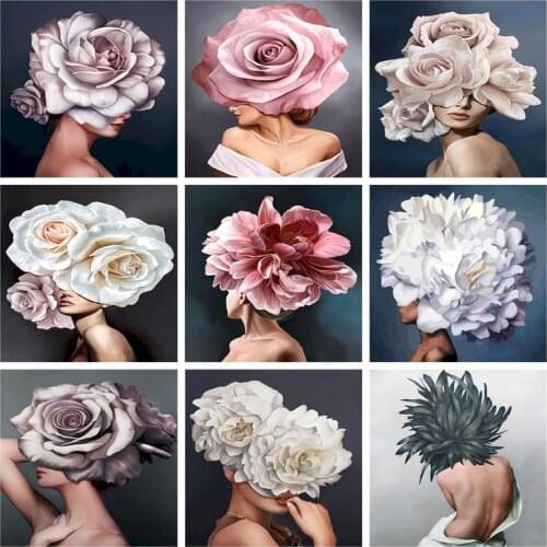 PhotoCutom 60X75cm Oil Painting By Numbers Flower and Women DIY Paint By Numbers On Canvas Home Decor Frameless Digital Painting