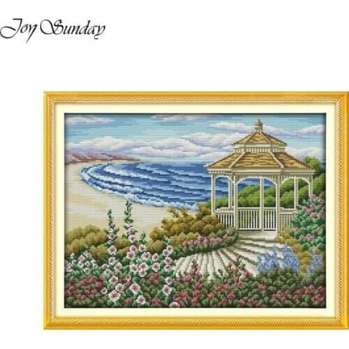 New Joy Sunday Counted Cross Stitch Kits 11CT 14CT DMC Embroidery Floss Seaside Observation Deck Scenic Patterns Needlework Sets
