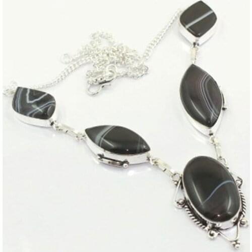 Botswana Agates Necklace Silver Overlay over Copper, 52.3 cm, N3877