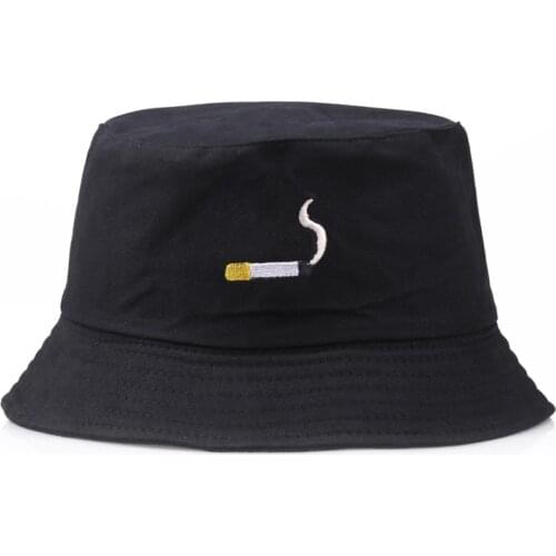 Cigarette Embroidery Summer Bucket Hats Women Men Black Panama Bucket Hat Harajuku Fishing Fisherman Bob Hats Hip Hop Flat Caps