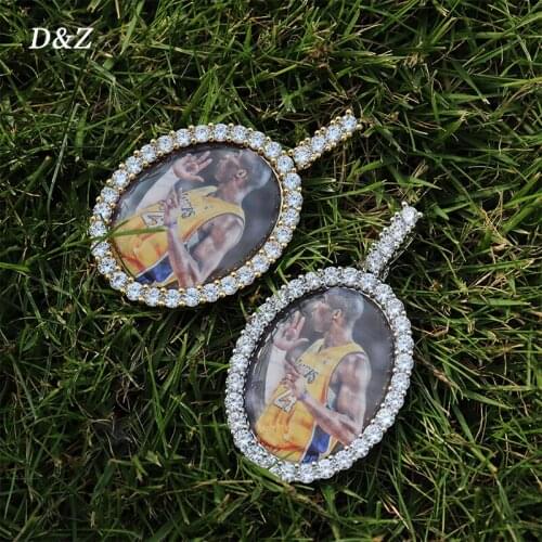 D&Z New 3D Custom Photo Pendant Oval Shape Solid Back 4mm Width Stones Side Hip Hop Jewelry Personalized Cubic Zircon Chain Gift