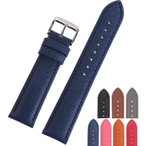 EACHE Saffiano Cross Pattern Genuine Leather Watch Strap For Man&Woman 18mm 20mm 22mm 7 Colors