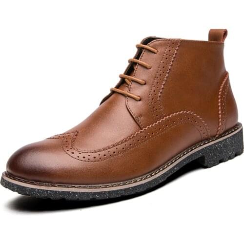 Luxury Leather Brogue Mens Flats Shoes Casual British Style Oxford Shoes for Men Fashion Brand Dress Shoes for Men Ankle Boots