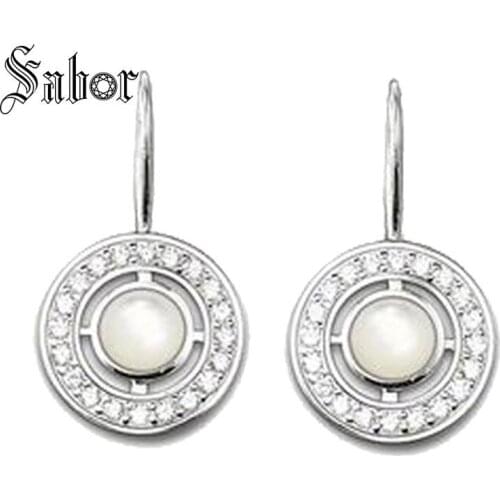 Round Ornament Swan Neck Drop Earrings 2020 New Fashion Zircon Jewelry Romantic silver color Gift For Women thomas