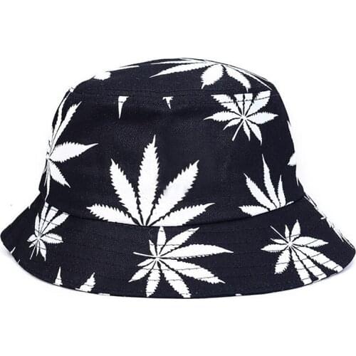 Pure Cotton Buckets Hat Maple Leaf Letter Printing Fisherman Hat Wide Brim Beach Sunhat Folding Fishing Hat Cap for Men Women