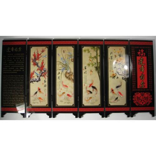 Desk decorative chinese fish and lotus 6 panel folding screen