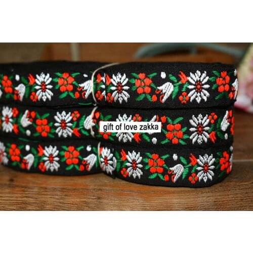 High Quality 2.2cmX10yard/lot embroidered Craft Polyester Woven Jacquard Ribbon DIY Belt Accessories Lace Trim daisy