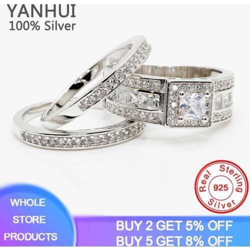 YANHUI New Design Fashion 3pcs Crystal Ring Set Luxury Stacking Rings For Women Sterling Silver 925 Wedding Jewelry Women Gift