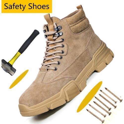 Suede Leather Steel Toe Shoes Athletic Work Shoes for Men Non-Slip Industrial & Construction Work Safety Boots Winter Boots Men