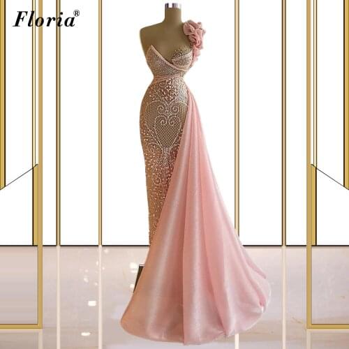 Middle East Pink Beads Evening Dresses For Women 2021 Long Mermaid Fairy Prom Party Dresses Haute Couture вечернее платье