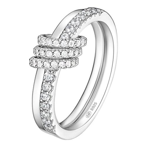 SLJELY Fashion Real 925 Sterling Silver Double Circles Good Luck Ring with Sliding Small Rings Micro Zirconia Women Fine Jewelry