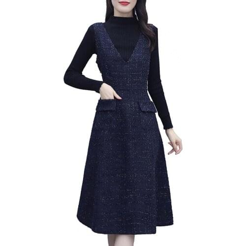 Two-piece Knitted Sweater Vest Dress New Elegance Women Winter Fashion Dresses Plus size Loose Casual Office Female Dress OK641