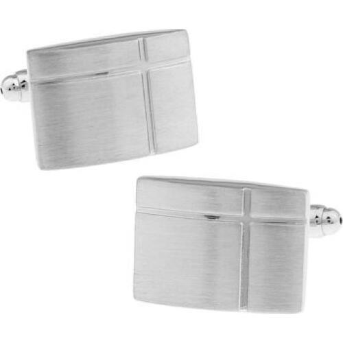 1 Pair Retail Mens Cufflinks Silver Color Brass Simple Cross Engraved Rectangle Design