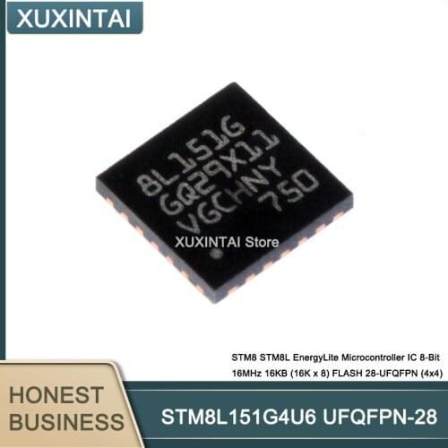 10Pcs/Lot STM8L151G4U6 STM8 STM8L EnergyLite Microcontroller IC 8-Bit 16MHz 16KB (16K x 8) FLASH UFQFPN-28 (4x4)