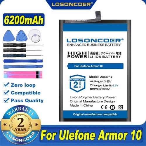 100% Original LOSONCOER NEW 6200mAh For Ulefone Armor 10 Battery For Ulefone Armor 9 9E 8 X8 Mobile Phone Battery