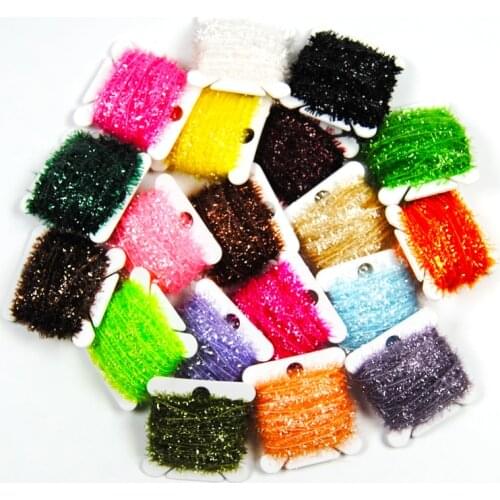 16Cards 10m/card Fly Fishing Tinsel Chenille Flies Material for Streamer Lures Crystal Flash Line Green Yellow Black Gold Pink