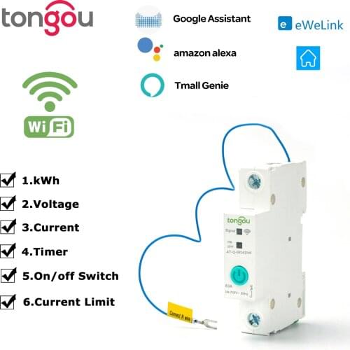 1P With met 63ADIN Rail WIFICircuitBreaker Smart Switch Remote Control by Ewelink APP for Smart Home 63A with LeakageProtection