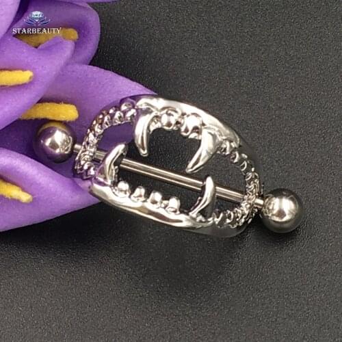 2Pcs New Monster Tooth Shape Alloy Plated Soft Bar Body Nipple Rings Jewelry Women, Bar Barbell Piercing Nipple Pircing ombligo