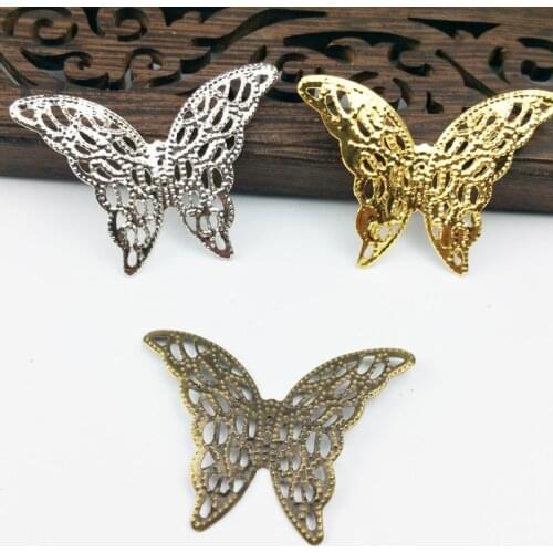 20 pcs/lot 39mmx25mm 3 Color Metal Filigree Flowers Slice Butterfly Charms base Setting Jewelry DIY Components