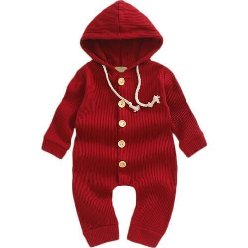 2019 Spring Autumn Newborn Baby Girl Romper Boy Ribbed Clothes Knitted Cotton Romper Jumpsuit Baby Solid Hooded Clothing