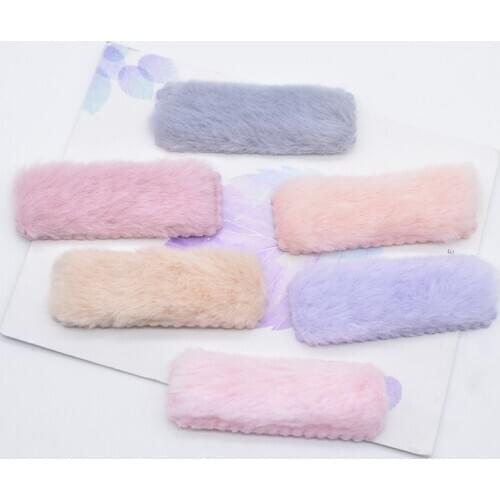 24Pcs 55*20mm Padded Fluffy Mink Hair Square Clip Applique for Clothes Hat Sewing Patches DIY Baby Hairpin Decor Accessories N03