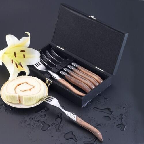 6pcs Stainless steel Laguiole Style Steak Forks Olivier Wood Handle Dinner Fork Restaurant Wedding Tableware Dinner Set 8.7inch