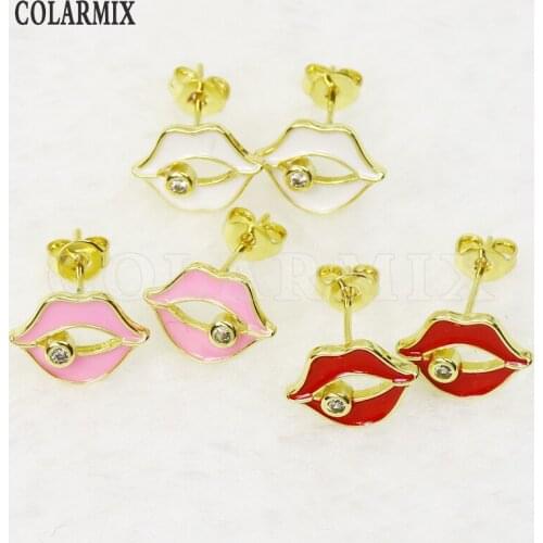 8 Pairs Emanel Kiss stud earrings Gold shape earrings Mix color Jewelry Mouth earrings Gift for women jewelry 51530
