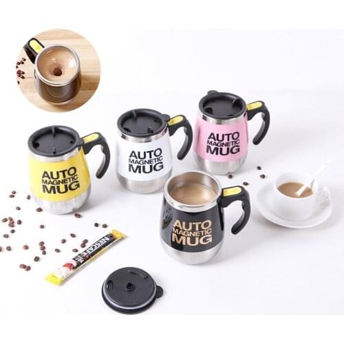 Stainless Steel Automatic Coffee Stirring Upgrade Magnetized Mixing Cup Magnetized Anti-scald Mixing Cup With Lid Handgrid Cup