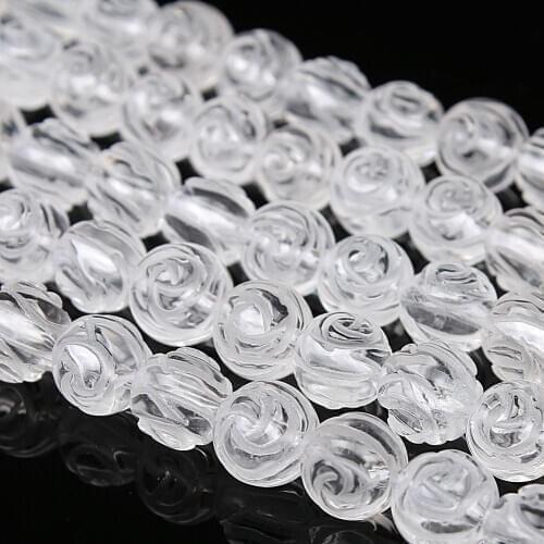 Natural Round Rose Carved Sculptured Crystal Quartz Gemstone Loose Beads 6 8 10 12mm For Necklace Bracelet DIY Jewelry Making