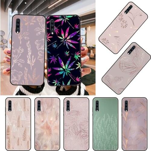 Phone Case For Samsung Galaxy A 50 51 71 70 80 7 5 10 40 20 30 41 21 S E Black Cover Bumper Luxury Coque Trend Hoesjes Leaf