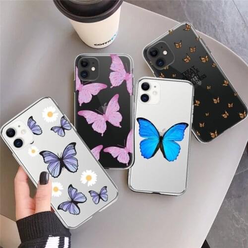 Butterfly Cute Phone Case For iPhone X XR XS Max 11 12 Pro Max 7 8 6S Plus 12 Mini SE2020 Clear For Girl Woman Shockproof Coque