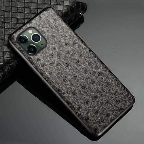 Genuine Leather Phone Case for iPhone 11 Pro Max 12 Pro Max X XR XS MAX 8 Plus 5 SE 2020 6 6s 7 Plus Luxury Ostrich Grain Cover
