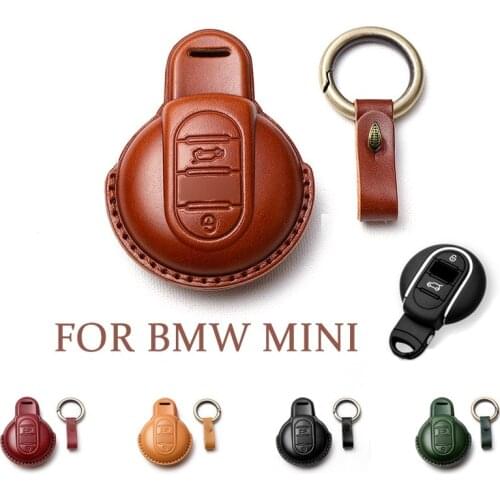 For BMW MINI Cooper Clubman Countryman Paceman 2015-2017 Genuine Leather Car Key Fob Case Cover Holder Skin