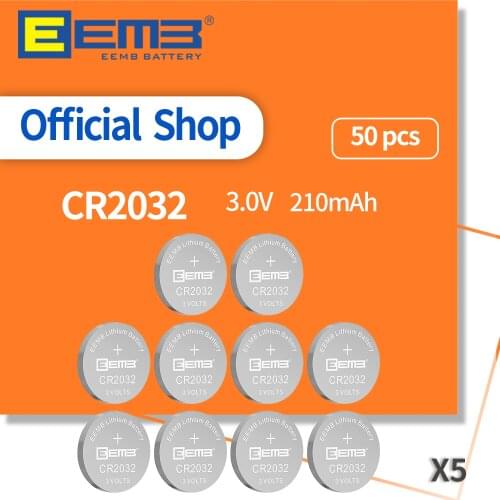 EEMB 50PCS 3V Lithium Battery CR2032 210mAh Button Battery Non-Rechargeable Coin Cell Batteries for Watch Tablets Calculator