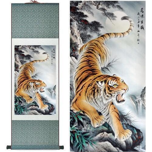 Tiger painting traditional Chinese Art Painting Home Office Decoration silk scroll art tiger painting