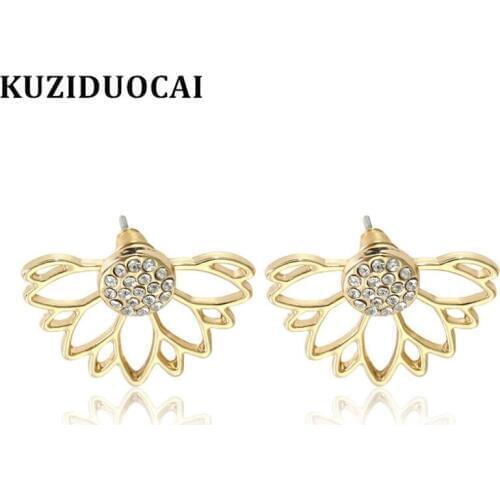 Kuziduocai New Fashion Jewelry Bohe Punk Metal Pearl Lotus Angel Wings Statement Stud Earrings For Women Aretes Brincos E-1501