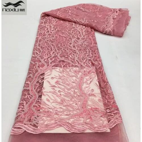 Madison African Handmade Beaded Lace Fabric 5 Yards 2021 High Quality Lace Material Embroidery For Nigeria Dress Sewing