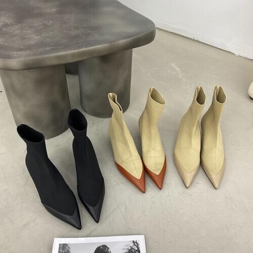 Mixed Color Fashion Women Ankle Boots Woman Ladies Sock Boots Knitted Sock Botas Slip On Pointed Toe Autumn Stretch Boots Woman