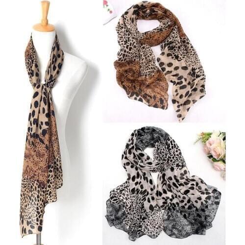 Fashion Leopard Scarf New Korean Fashion Chiffon Scarf Wrap Shawl Stole Scarves Wraps For Women Elegant Long Neck Large Scarf