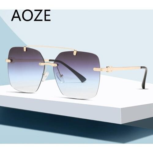 AOZE2021 Rimless Sunglasses Men New Fashion Gradient Lens Trend Luxury Brand Frameless Sun Glasses frame lunette de soleil femme