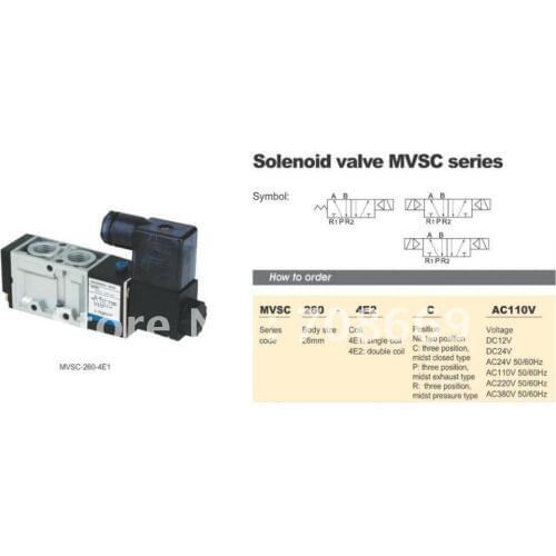 MVSC260-4E2C 220V AC 5Port 3Pos 1/4" BSP Solenoid Air Valve Dual Coil Led