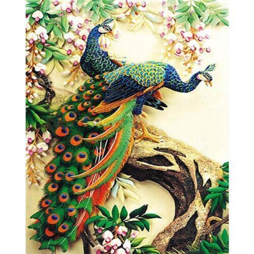 DIY Digital Painting By Numbers Package peacock branc hesoil painting mural Kits Coloring Wall Art Picture Gift frameless